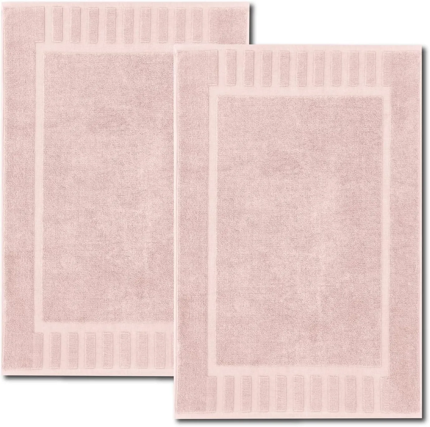 White Classic Luxury Bath Mat Floor Towel Set - Absorbent Cotton Hotel Spa Shower/Bathtub Mats [Not a Bathroom Rug] 22"x34" | 2 Pack | Pink