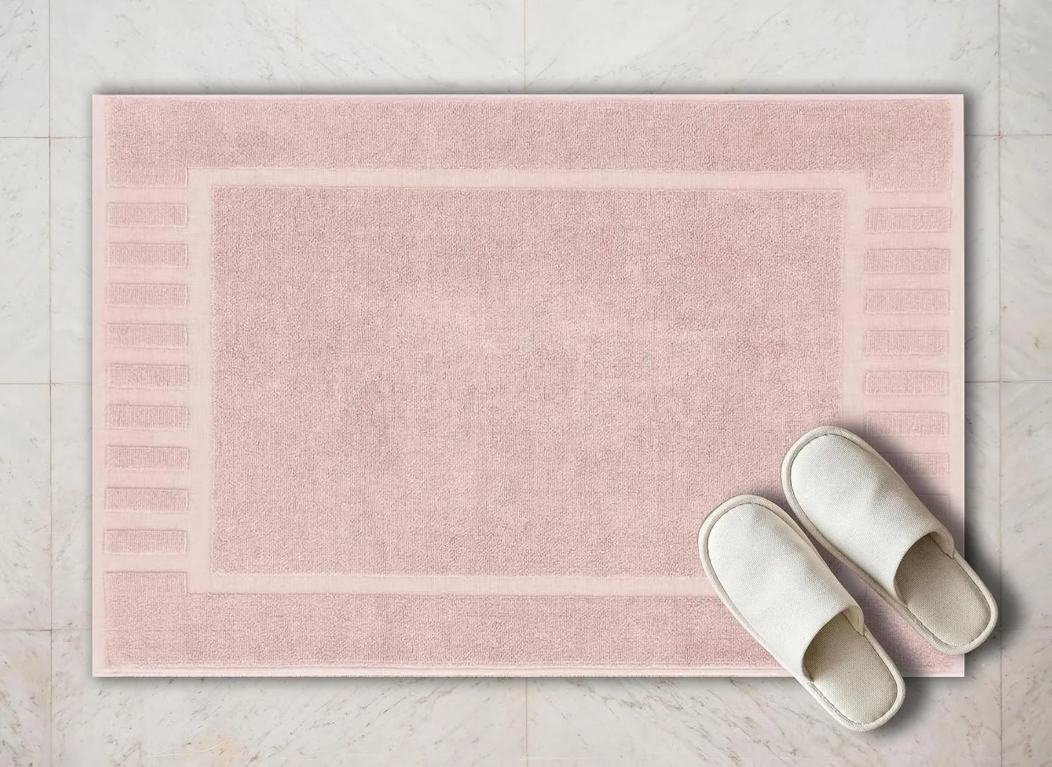 White Classic Luxury Bath Mat Floor Towel Set - Absorbent Cotton Hotel Spa Shower/Bathtub Mats [Not a Bathroom Rug] 22"x34" | 2 Pack | Pink