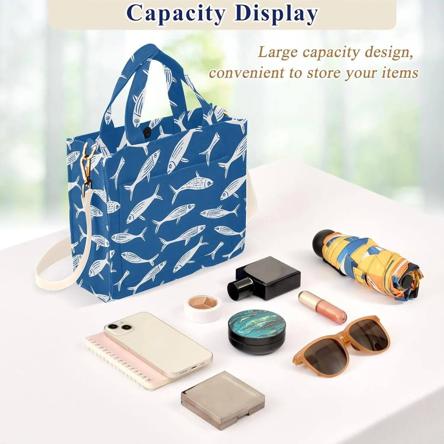 White Contour Fishes Tote Bag Large Capacity for Women Handbag Corduroy Crossbody Shoulder Bag