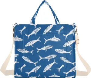 White Contour Fishes Tote Bag Large Capacity for Women Handbag Corduroy Crossbody Shoulder Bag
