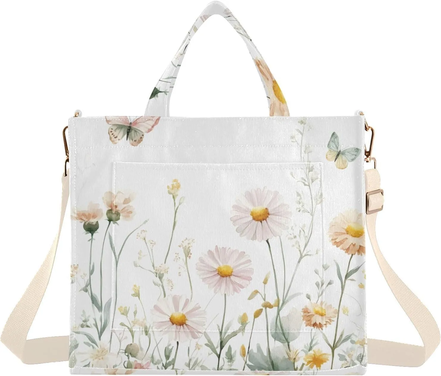 Wildflowers Border Tote Bag for Women Large Capacity Handbag Portable Work Handbag Shoulder Bag for Beach, Shopping, Travel