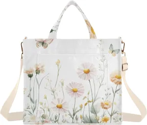 Wildflowers Border Tote Bag for Women Large Capacity Handbag Portable Work Handbag Shoulder Bag for Beach, Shopping, Travel
