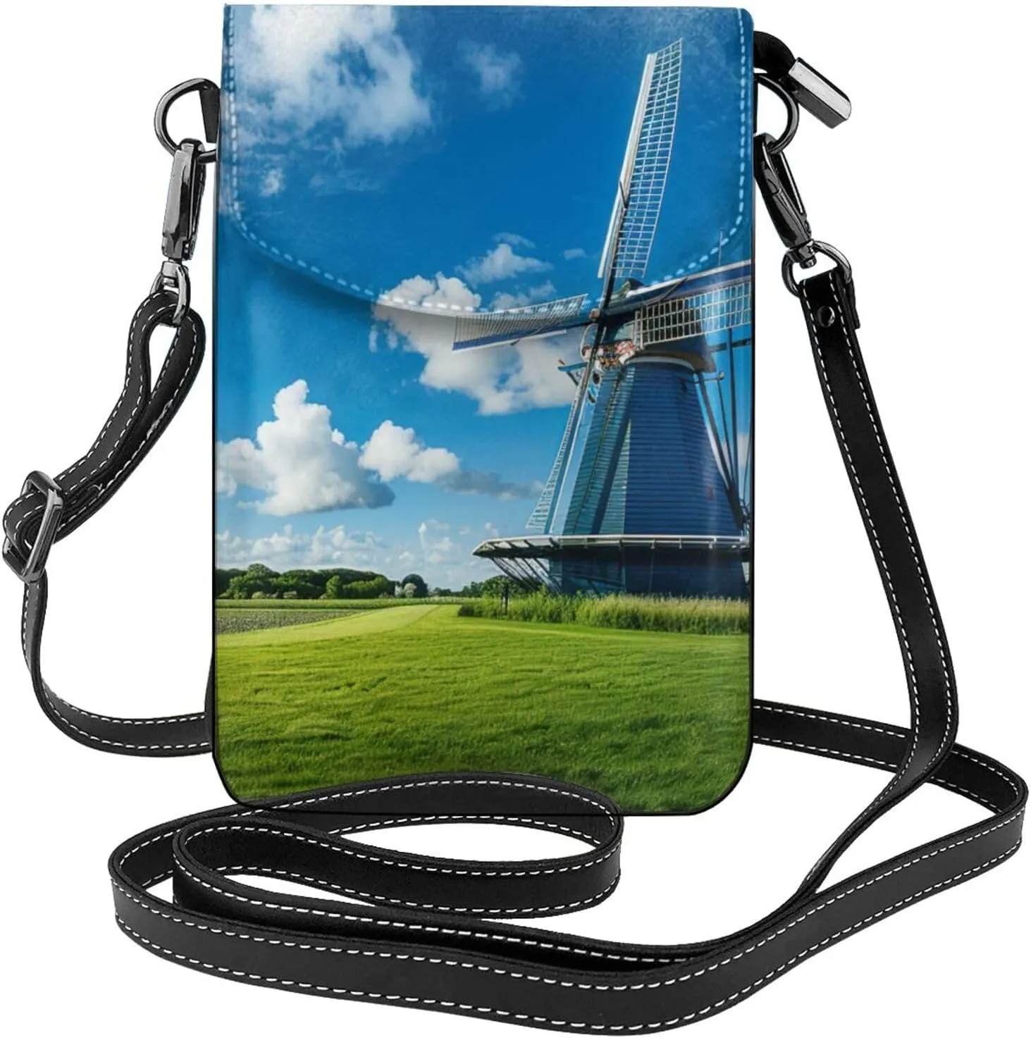 Windmill Blue Print crossbody cell phone purse for women,trendy mini handbag with credit card slots