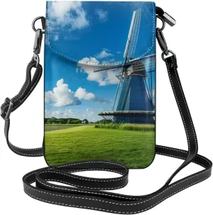 Windmill Blue Print crossbody cell phone purse for women,trendy mini handbag with credit card slots
