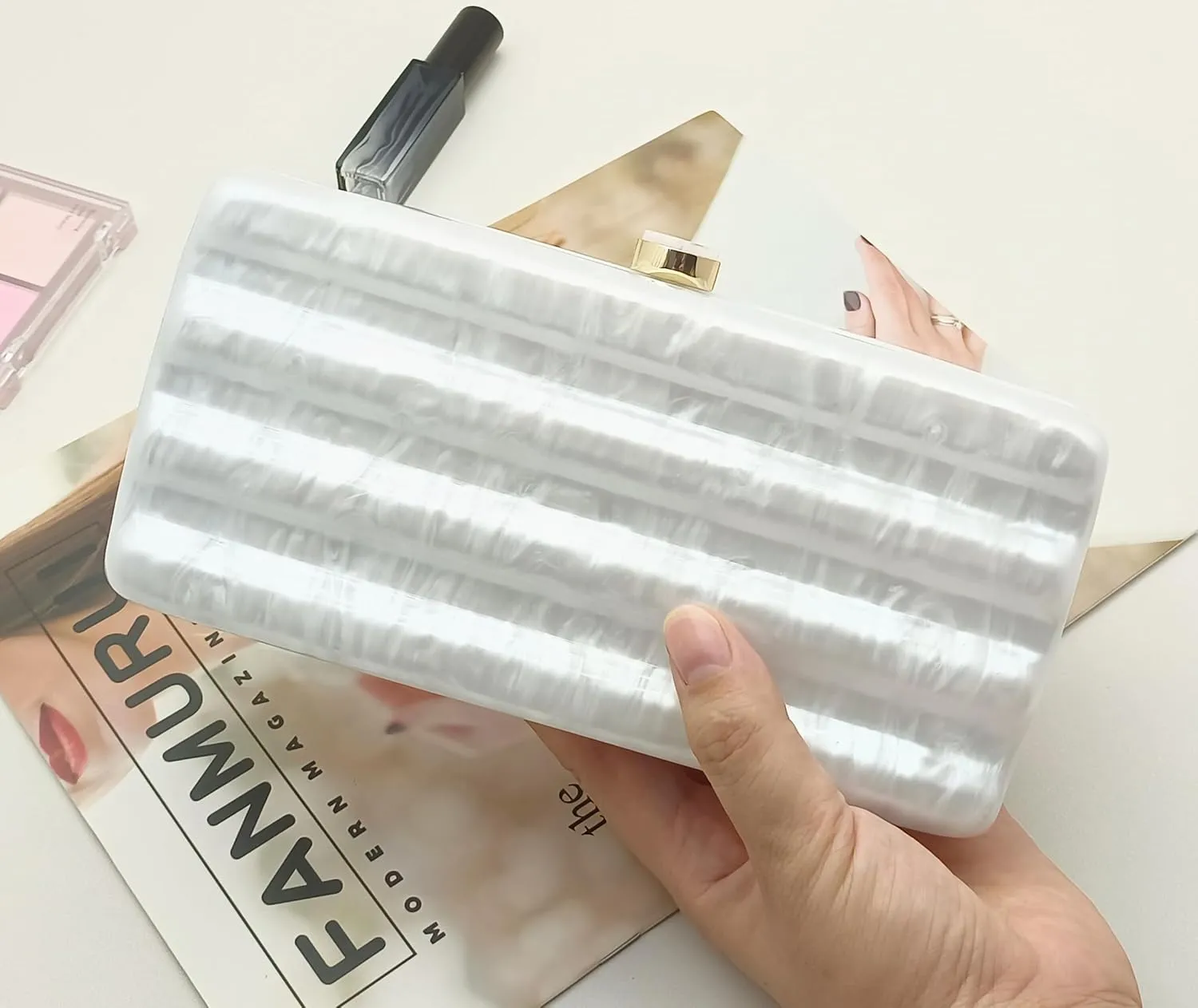 Women Acrylic Clutch Purse Marbled Evening Shoulder Bag for Wedding Cocktail Party Prom