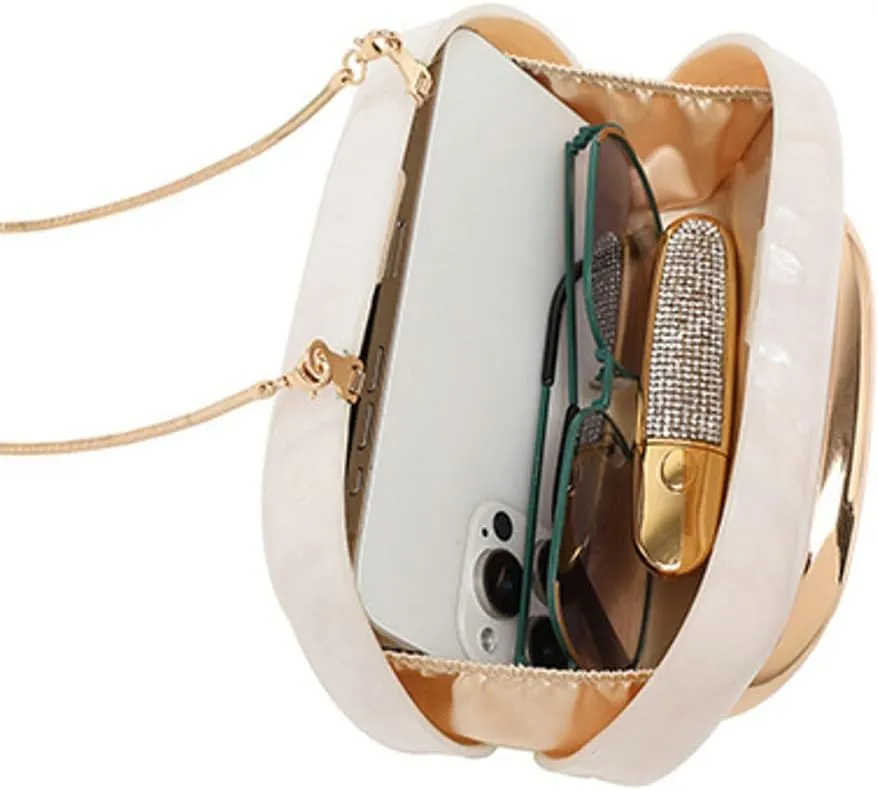 Women Acrylic Evening Handbags Trendy Crossbody Metal Decoration Shoulder Bag with Chain Causal Evening Clutch Purse 2025