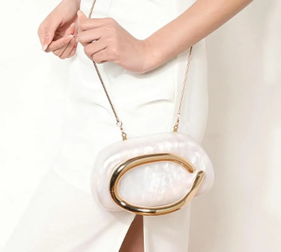 Women Acrylic Evening Handbags Trendy Crossbody Metal Decoration Shoulder Bag with Chain Causal Evening Clutch Purse 2025