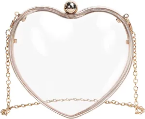 Women Clear Acrylic Clutch Bag Mini Heart Handbag Evening Pouch with Detechable Chain