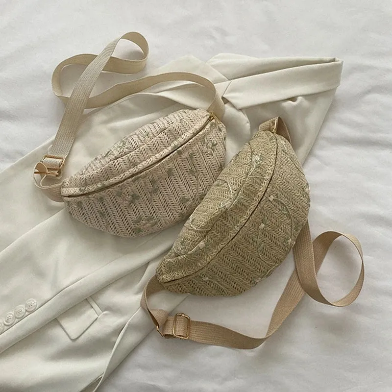 Women Fashion Straw Waist Fanny Pack