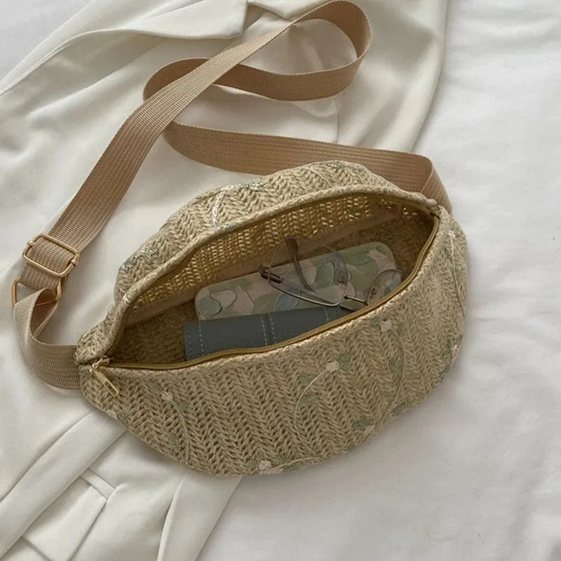 Women Fashion Straw Waist Fanny Pack