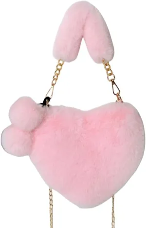 Women Hand Bags Plush Love Heart Shaped Fashionable Solid Color Soft Purses and Handbags Bags for Women