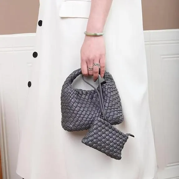 Women Handbag Popular Woven Tote Bag Bucket Composite Bag Knitting Chain Bag Crossbody Female Shoulder Bag Shopper Purses