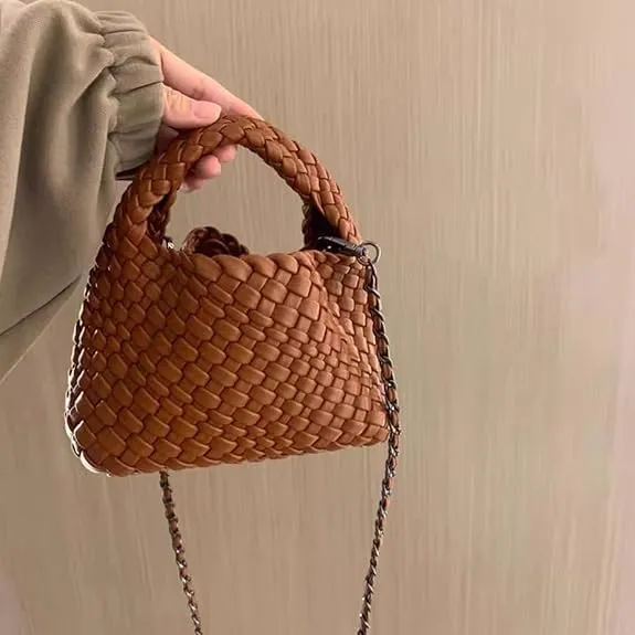 Women Handbag Popular Woven Tote Bag Bucket Composite Bag Knitting Chain Bag Crossbody Female Shoulder Bag Shopper Purses