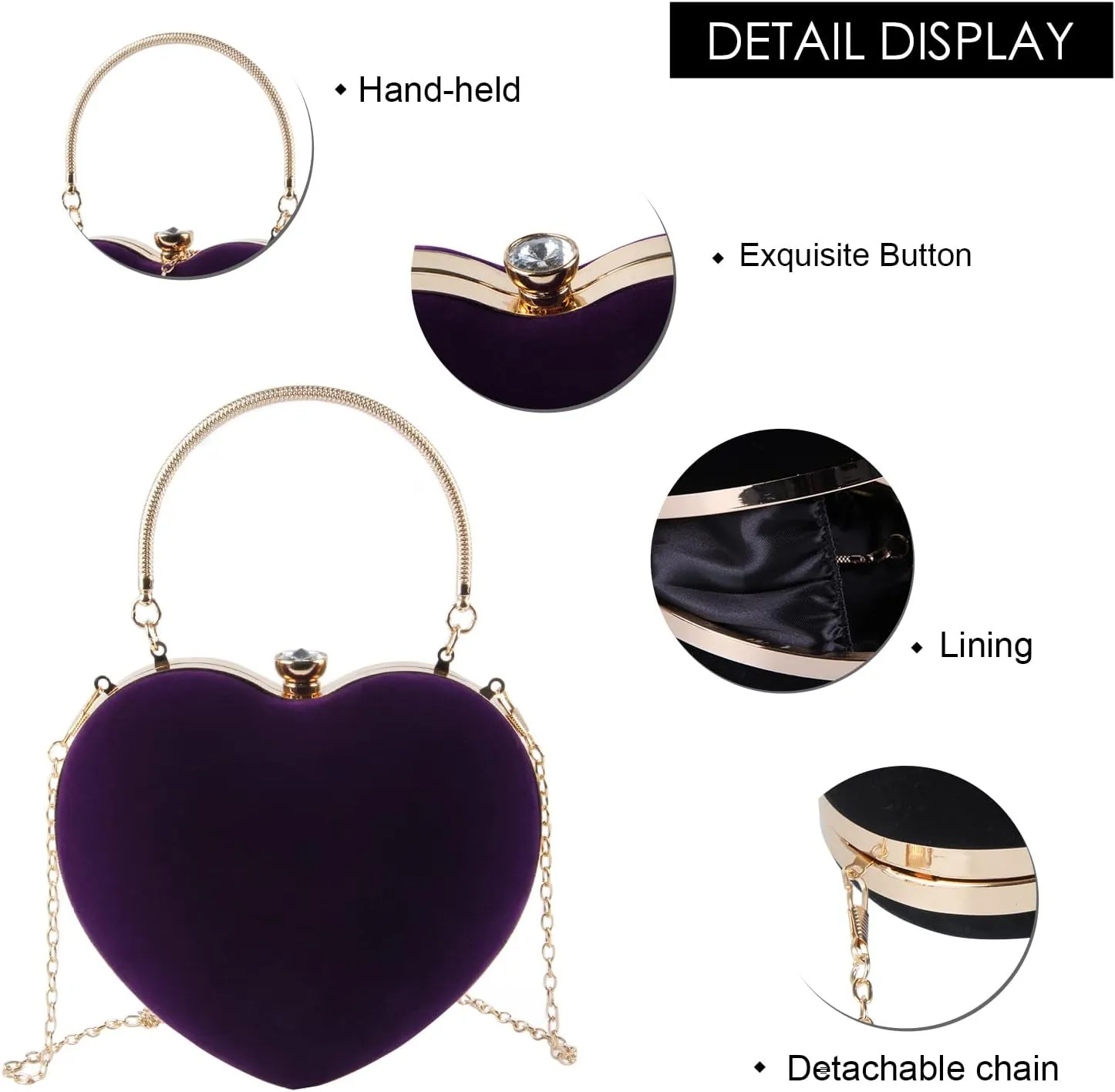 Women Heart Purse Wedding Party Evening Bag Cute Heart Shaped Clutch Small Cocktail Prom Tote Handbag