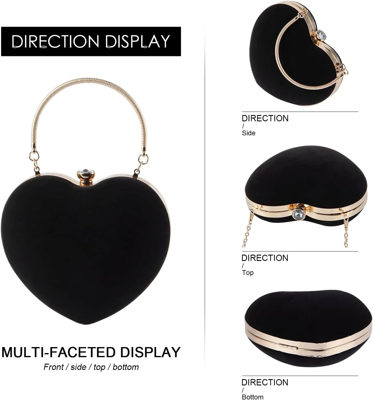 Women Heart Purse Wedding Party Evening Bag Cute Heart Shaped Clutch Small Cocktail Prom Tote Handbag