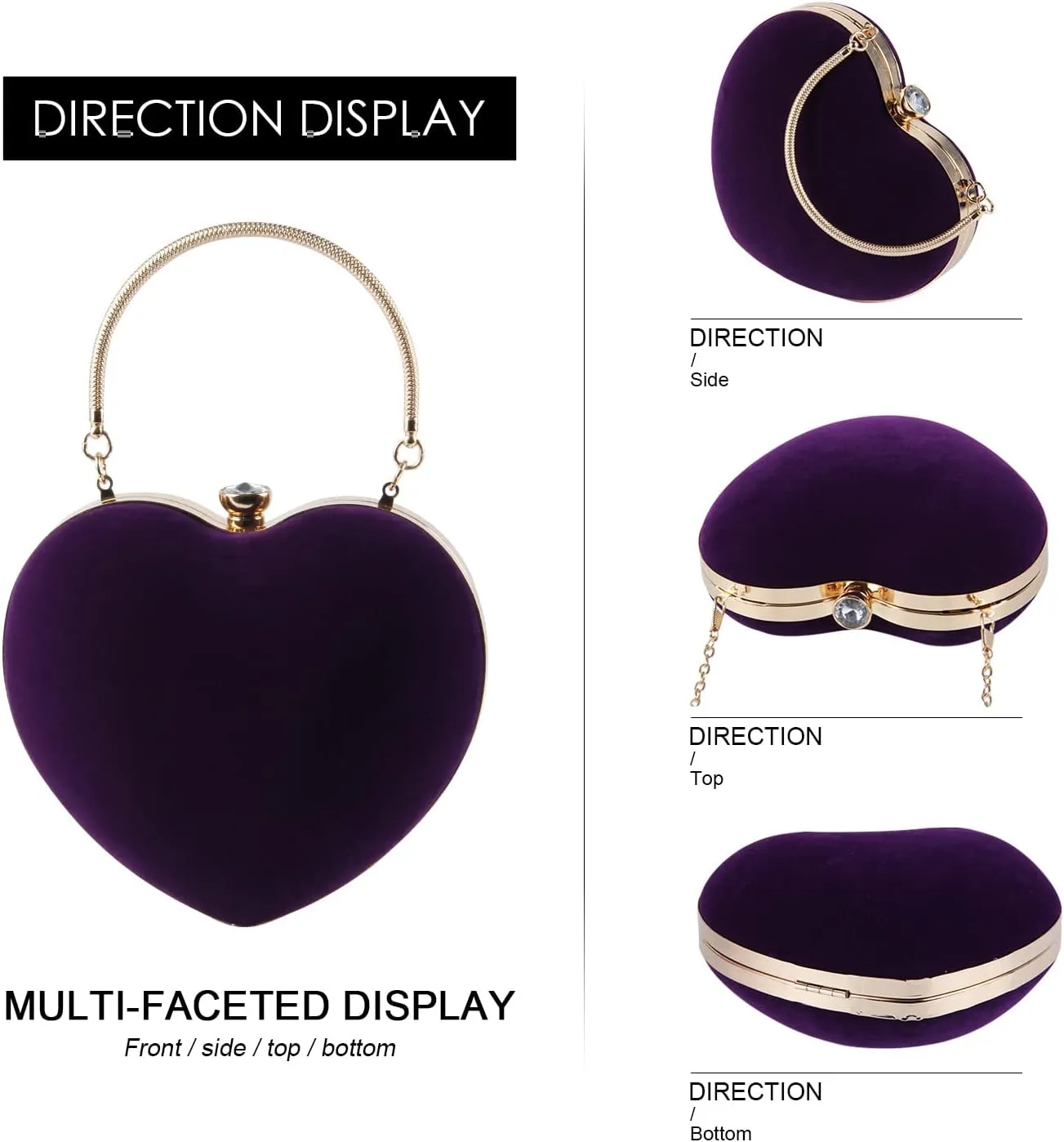 Women Heart Purse Wedding Party Evening Bag Cute Heart Shaped Clutch Small Cocktail Prom Tote Handbag