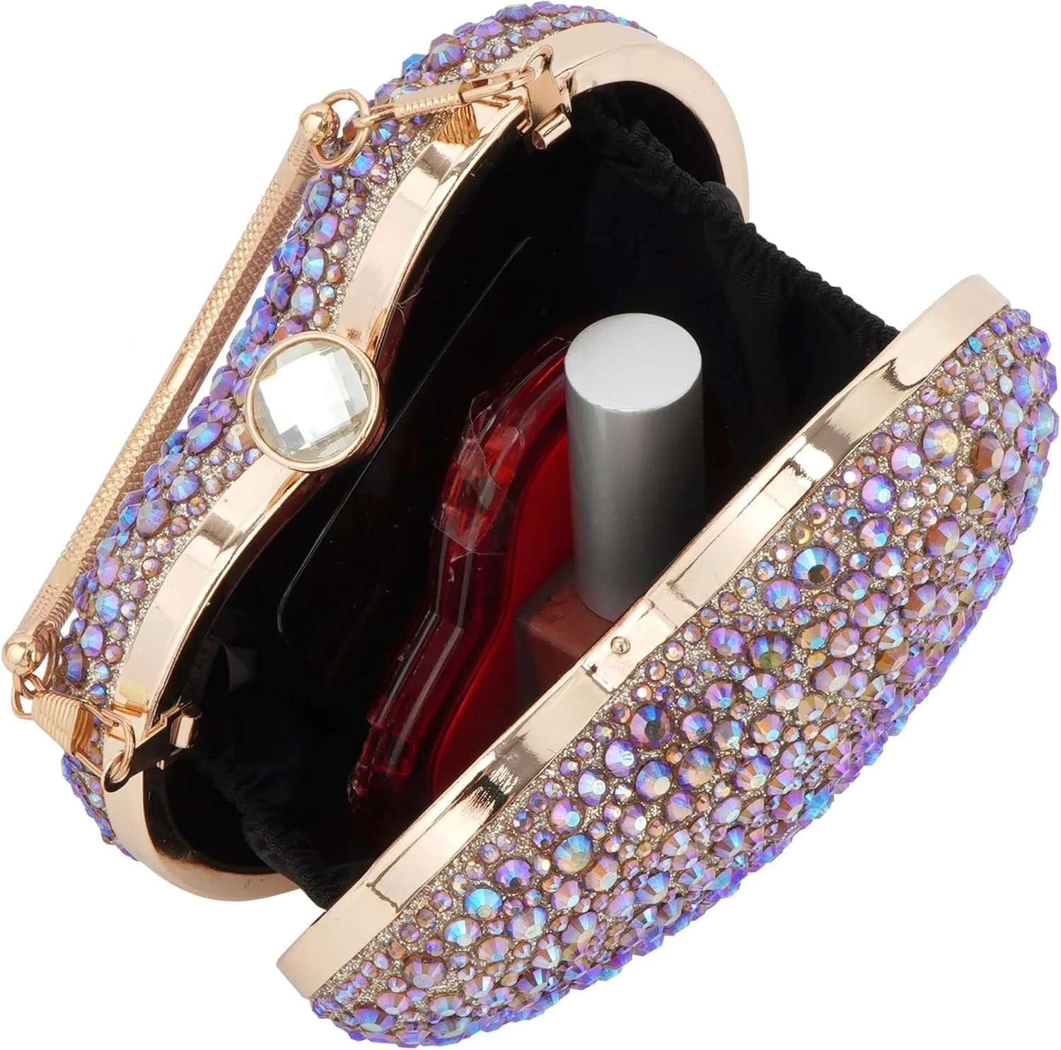 Women Heart Shape Evening Bag Bling Rhinestone Wedding Party Purse Cocktail Prom Crossbody Shoulder Handbag