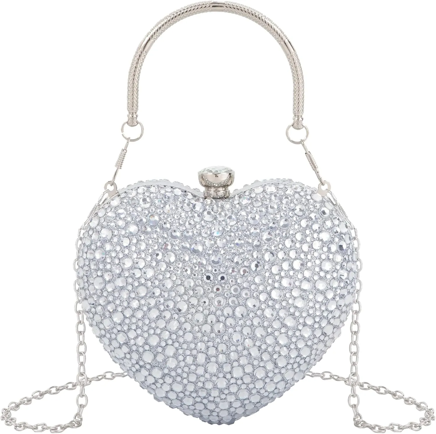 Women Heart Shape Evening Bag Bling Rhinestone Wedding Party Purse Cocktail Prom Crossbody Shoulder Handbag