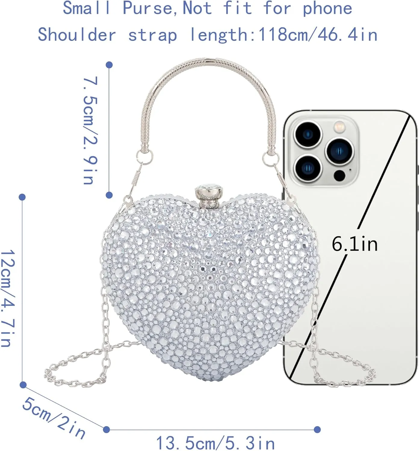 Women Heart Shape Evening Bag Bling Rhinestone Wedding Party Purse Cocktail Prom Crossbody Shoulder Handbag