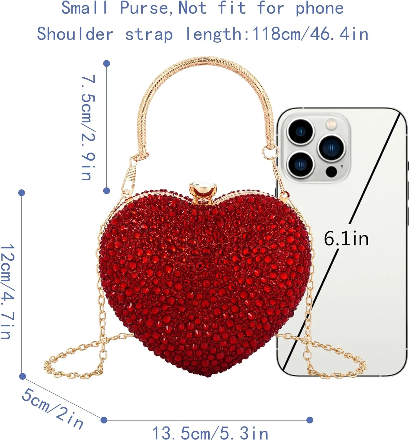 Women Heart Shape Evening Bag Bling Rhinestone Wedding Party Purse Cocktail Prom Crossbody Shoulder Handbag