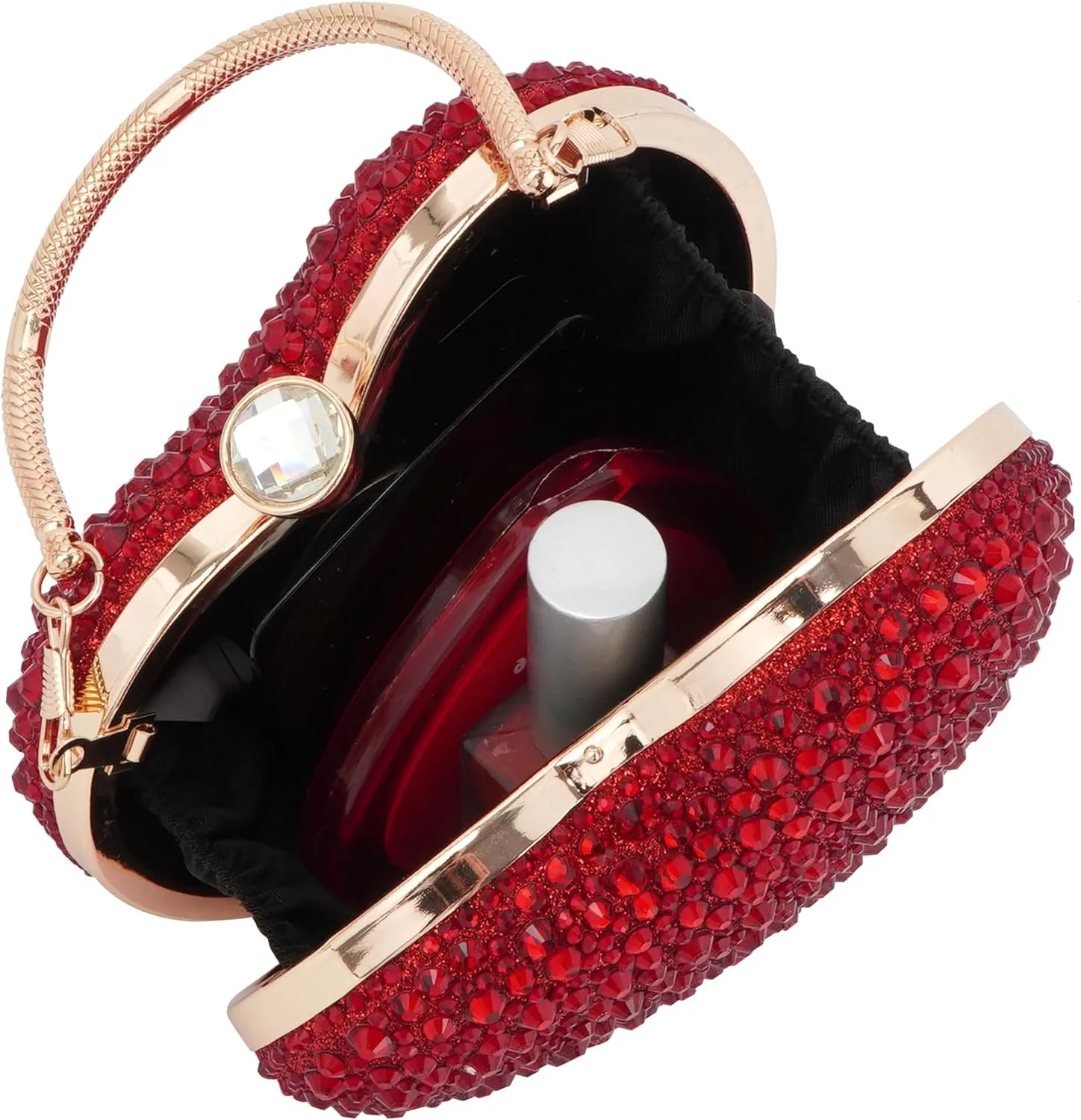 Women Heart Shape Evening Bag Bling Rhinestone Wedding Party Purse Cocktail Prom Crossbody Shoulder Handbag