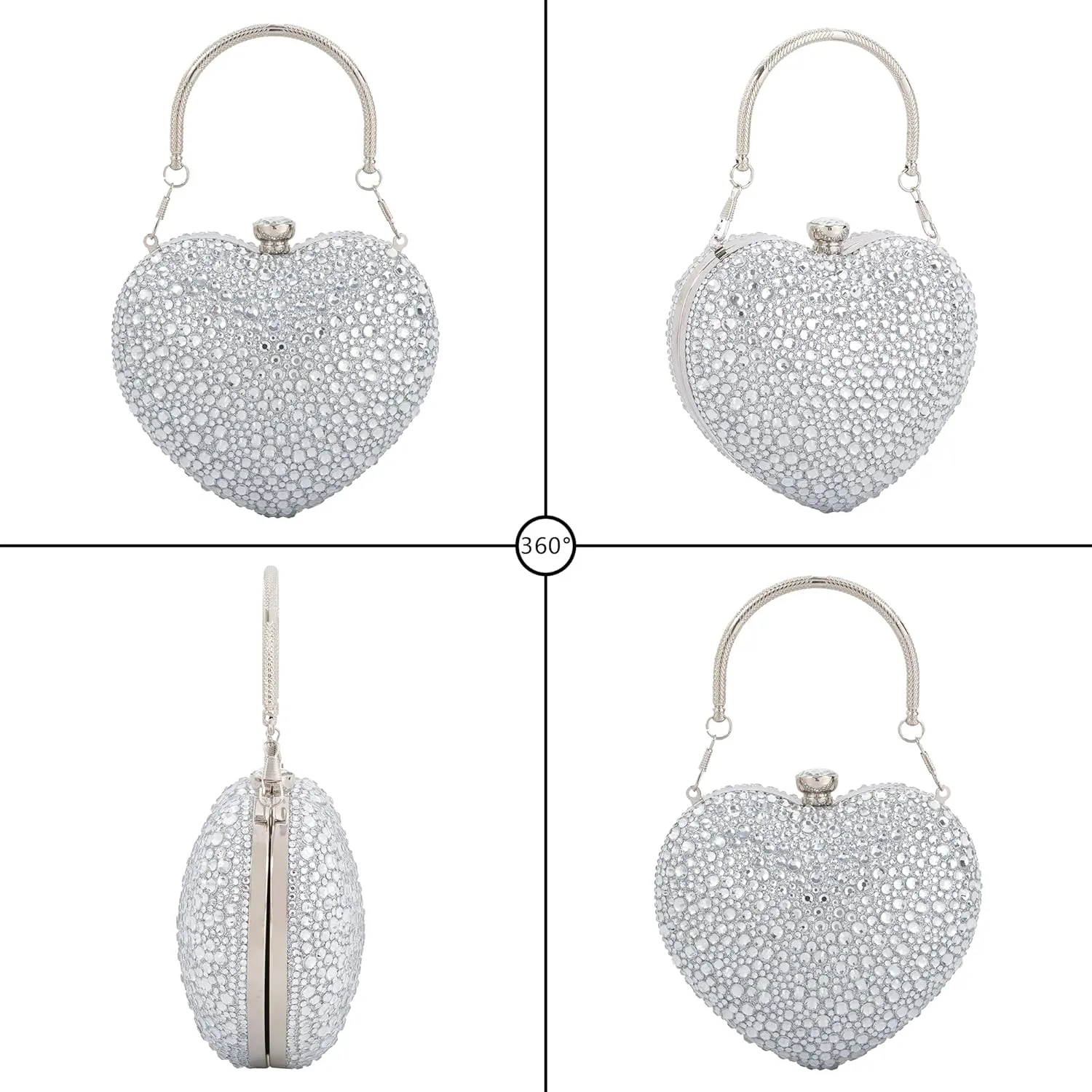 Women Heart Shape Evening Bag Bling Rhinestone Wedding Party Purse Cocktail Prom Crossbody Shoulder Handbag