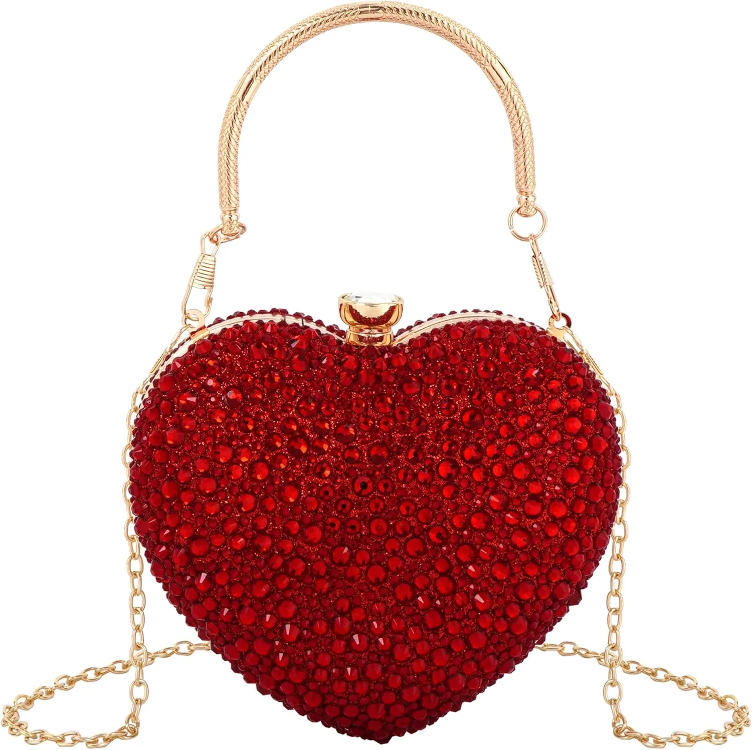 Women Heart Shape Evening Bag Bling Rhinestone Wedding Party Purse Cocktail Prom Crossbody Shoulder Handbag