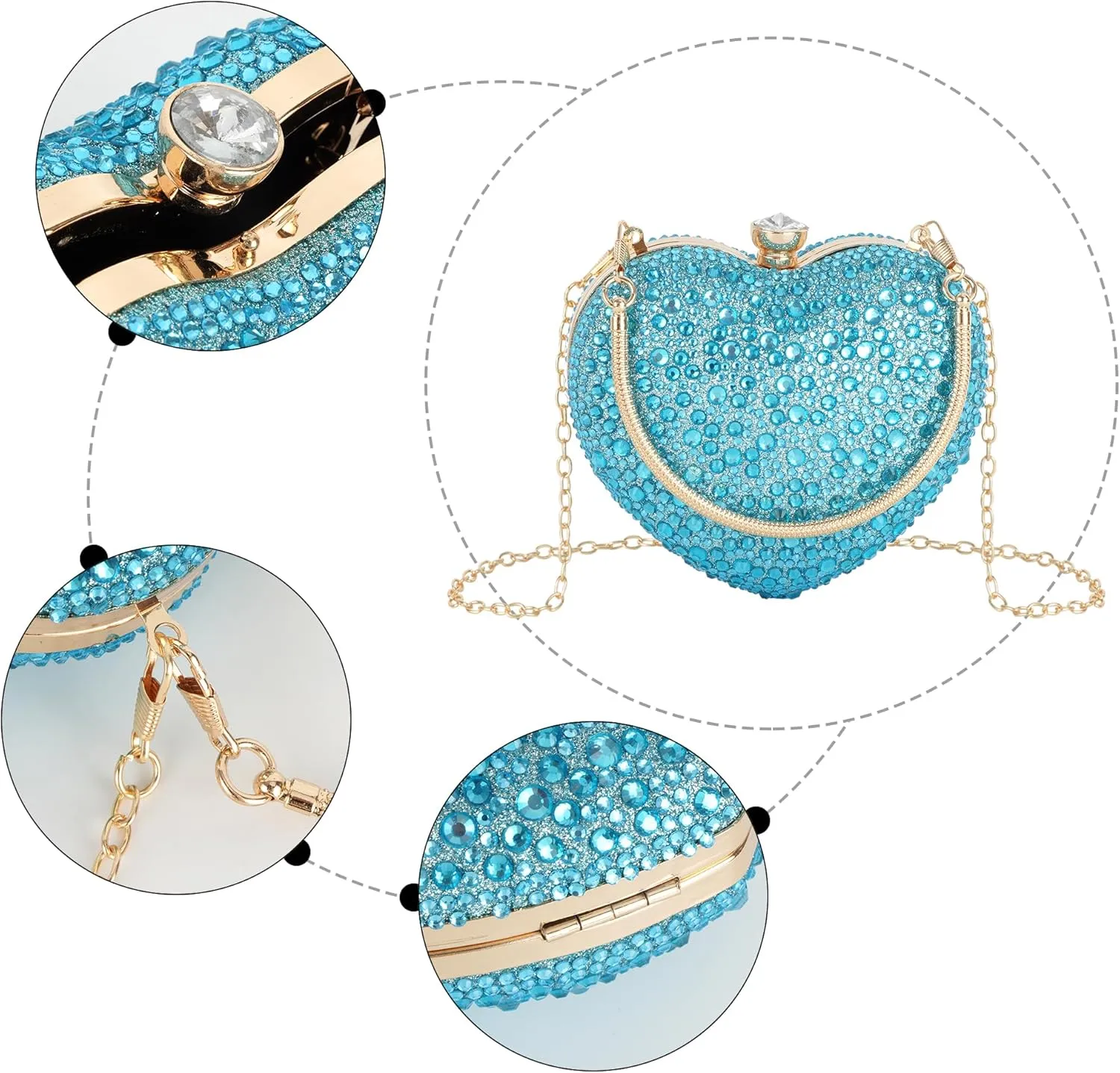 Women Heart Shaped Clutch Handbag Wedding Party Evening Bag Mini Chain Purse Cocktail Prom Tote Shoulder Bag