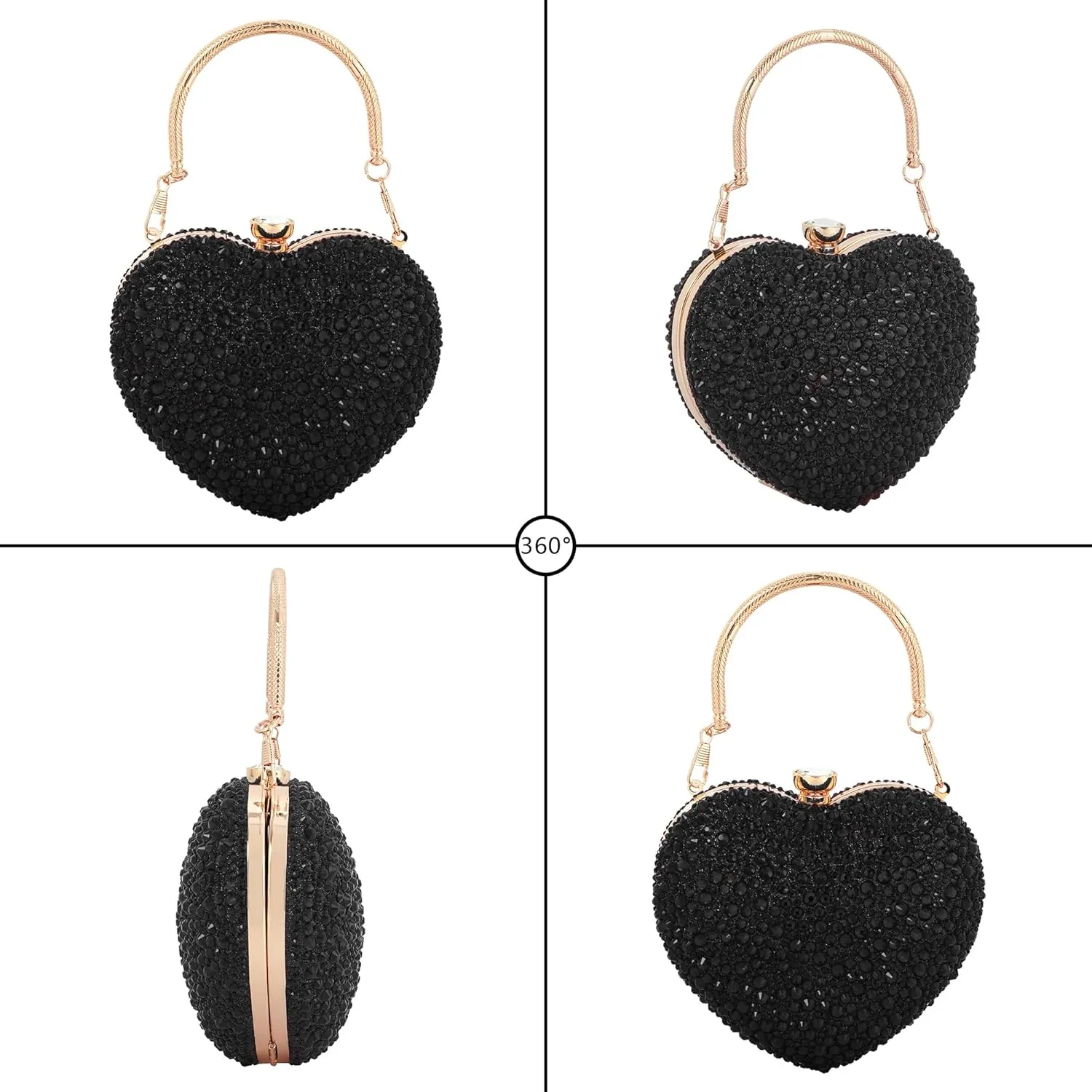 Women Heart Shaped Clutch Handbag Wedding Party Evening Bag Mini Chain Purse Cocktail Prom Tote Shoulder Bag