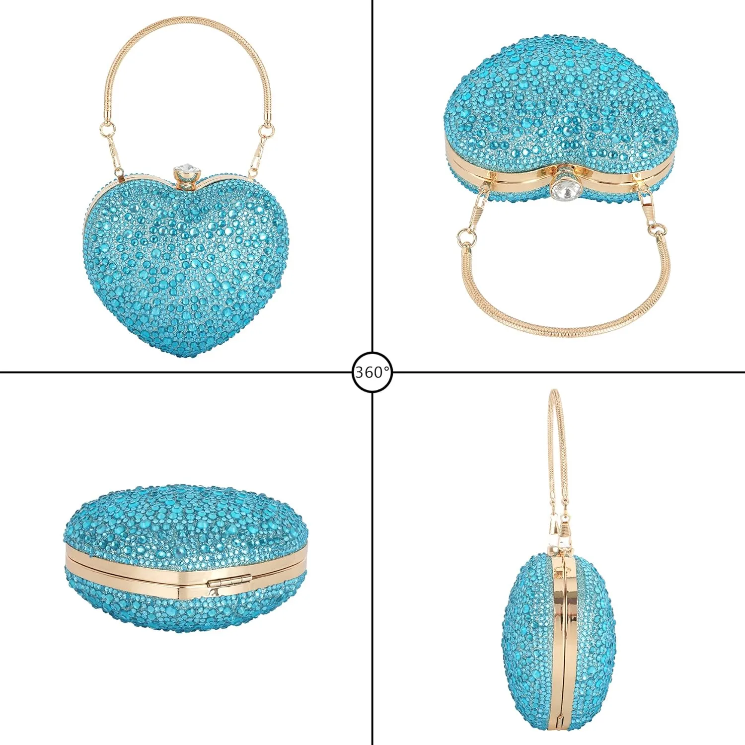 Women Heart Shaped Clutch Handbag Wedding Party Evening Bag Mini Chain Purse Cocktail Prom Tote Shoulder Bag