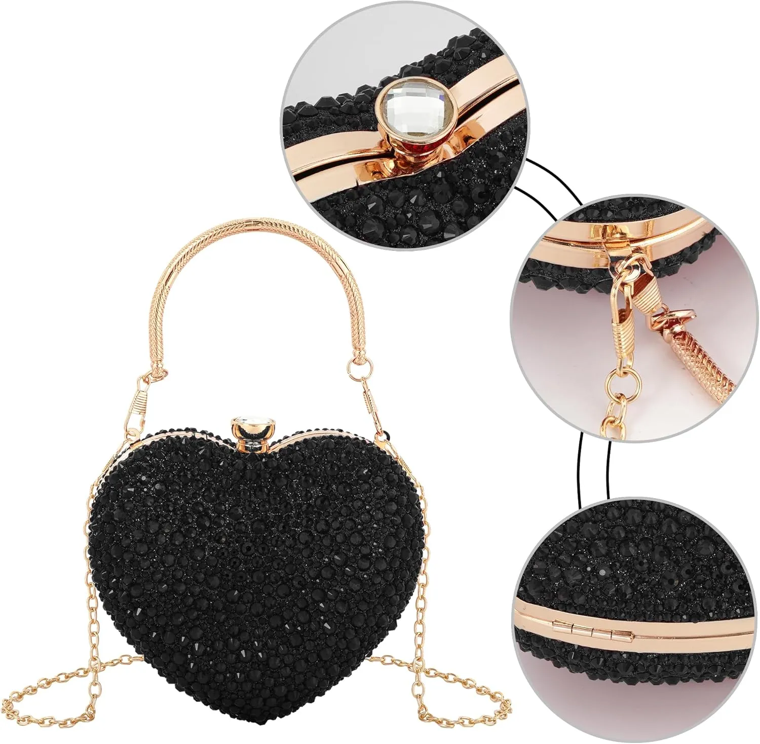Women Heart Shaped Clutch Handbag Wedding Party Evening Bag Mini Chain Purse Cocktail Prom Tote Shoulder Bag