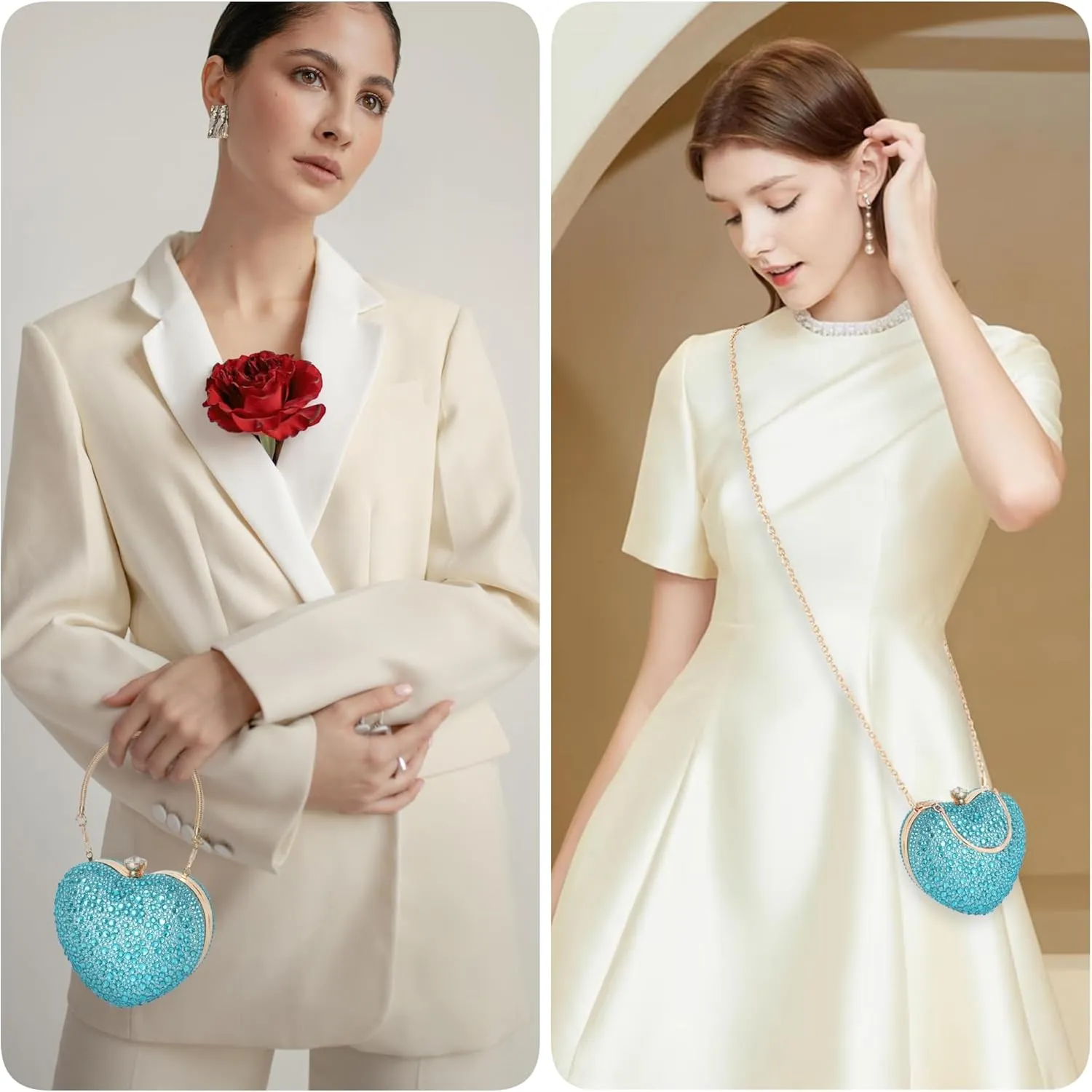 Women Heart Shaped Clutch Handbag Wedding Party Evening Bag Mini Chain Purse Cocktail Prom Tote Shoulder Bag