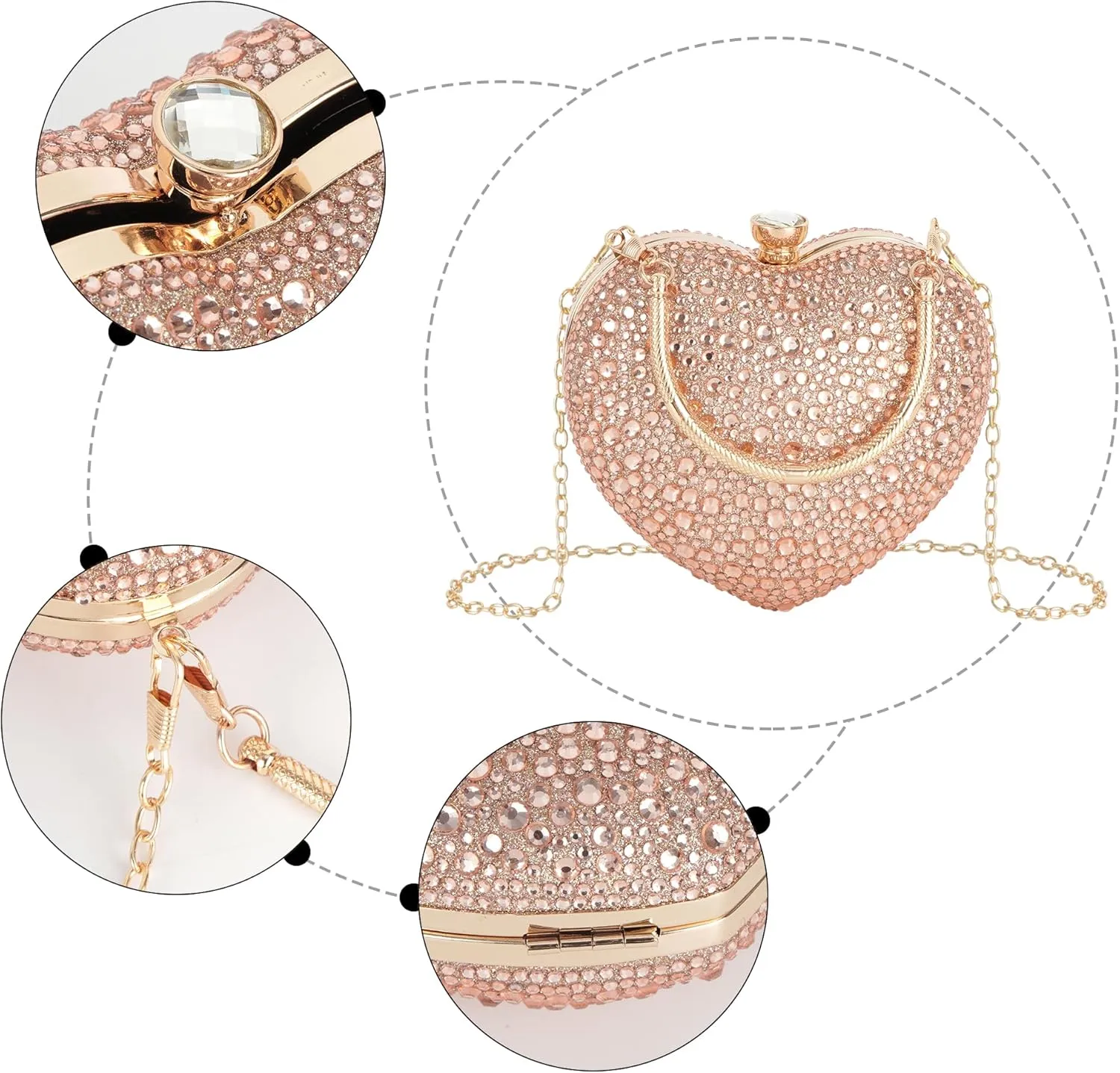 Women Heart Shaped Clutch Handbag Wedding Party Evening Bag Mini Chain Purse Cocktail Prom Tote Shoulder Bag