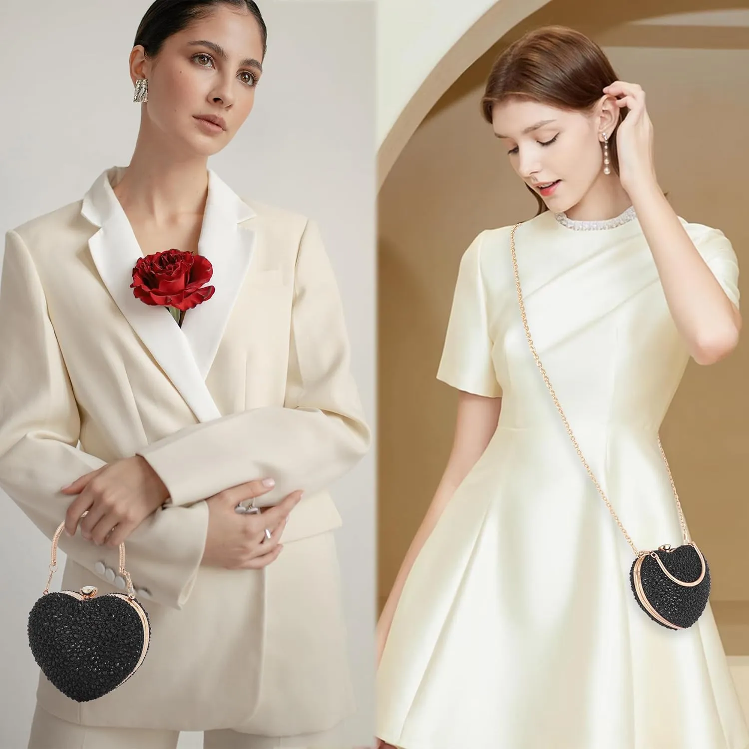 Women Heart Shaped Clutch Handbag Wedding Party Evening Bag Mini Chain Purse Cocktail Prom Tote Shoulder Bag