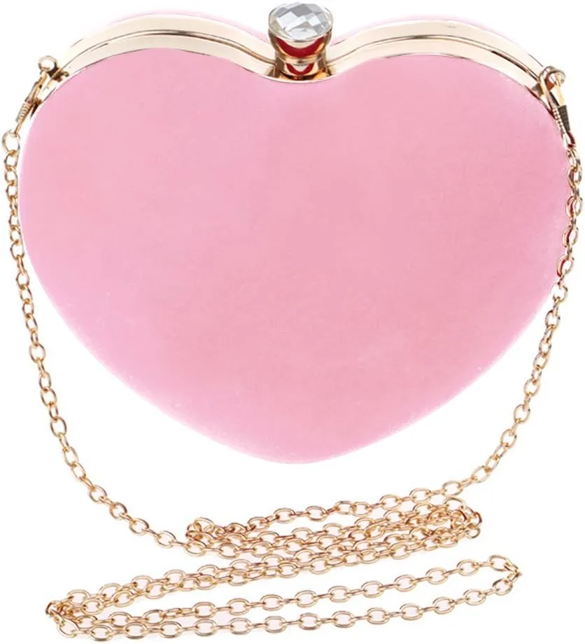 Women Heart Shaped Handbag Mini Clutch Chain Purse Chic Shoulder Bag Evening Tote