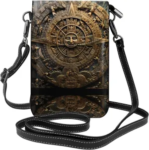 women leather Cell Phone Purse Mayan Calendar End of The World picture Multifunction,Soft, durable,Convenient for daily use and travel, Black, One Size