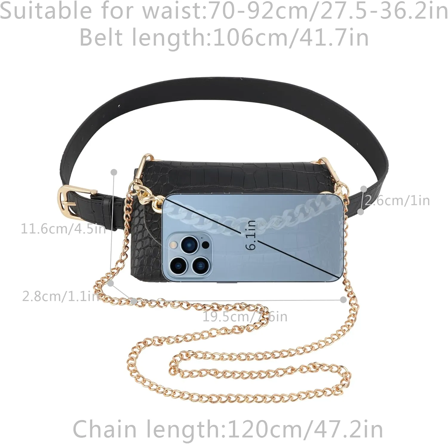 Women Mini Plaid Chain PU Leather Fanny Pack Waist Pouch Travel Cell Phone Purse