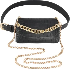 Women Mini Plaid Chain PU Leather Fanny Pack Waist Pouch Travel Cell Phone Purse