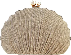 Women Mini Pleated Seashell Evening Clutch Handbag Chain Strap Cross-body Bag