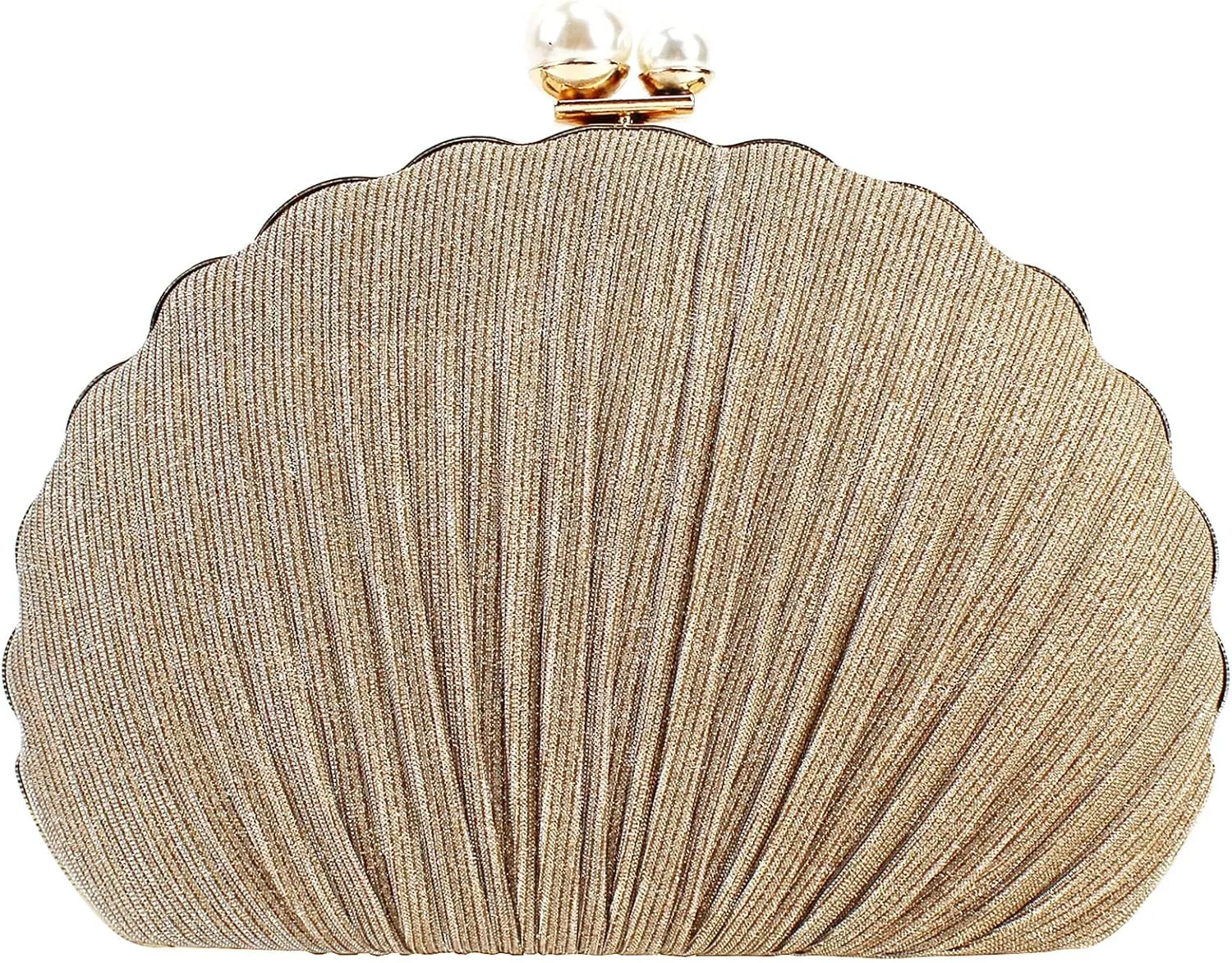 Women Mini Pleated Seashell Evening Clutch Handbag Chain Strap Cross-body Bag