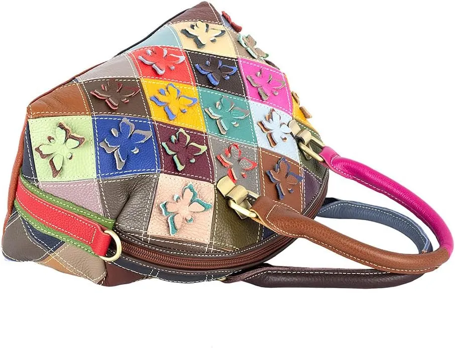 Women Multicolor Shell Bag Genuine Leather Cute Tote Bag Colorful Handbag Purses