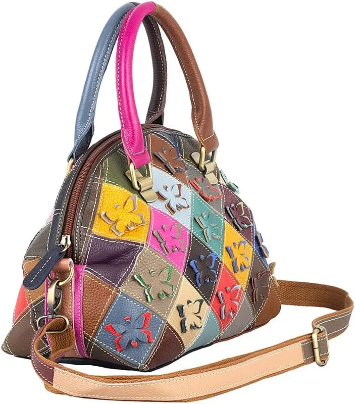 Women Multicolor Shell Bag Genuine Leather Cute Tote Bag Colorful Handbag Purses
