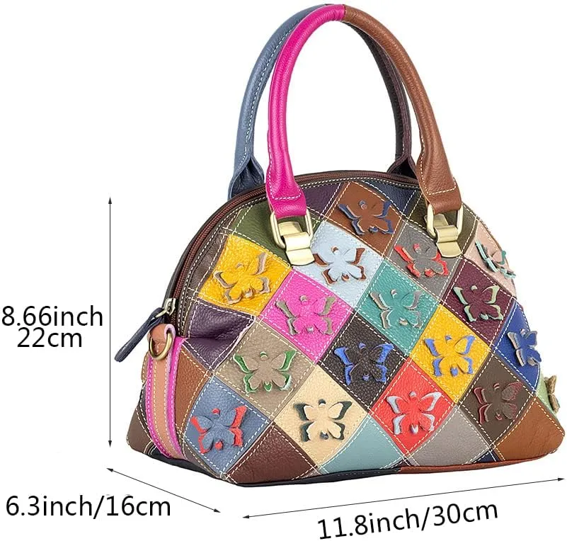 Women Multicolor Shell Bag Genuine Leather Cute Tote Bag Colorful Handbag Purses