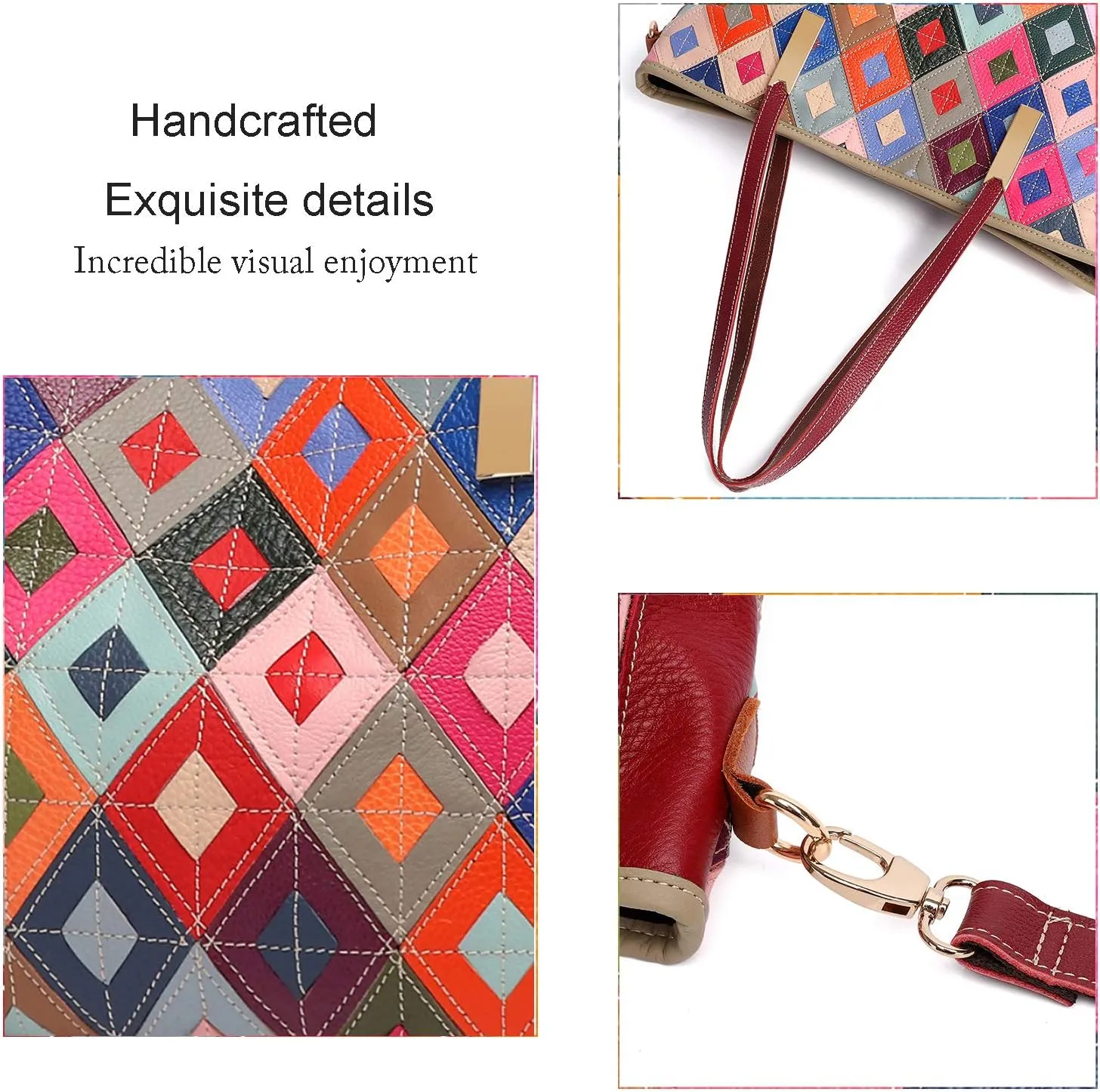 Women Multicolor Shell Bag Genuine Leather Cute Tote Bag Colorful Handbag Purses