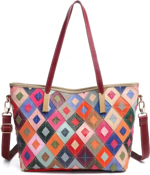 Women Multicolor Shell Bag Genuine Leather Cute Tote Bag Colorful Handbag Purses