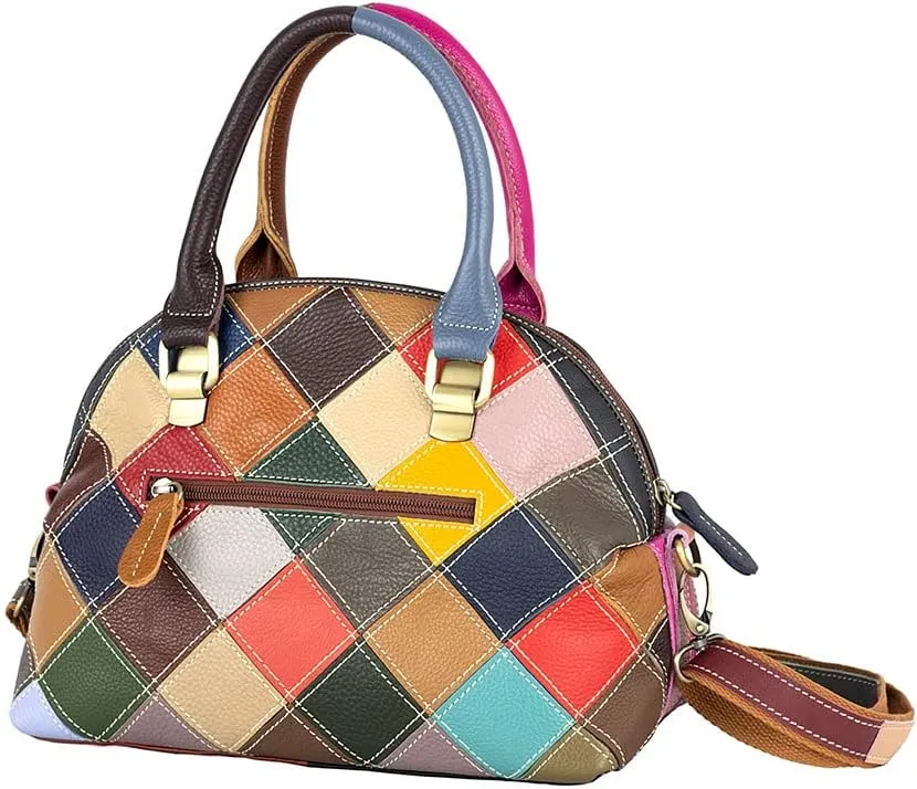 Women Multicolor Shell Bag Genuine Leather Cute Tote Bag Colorful Handbag Purses