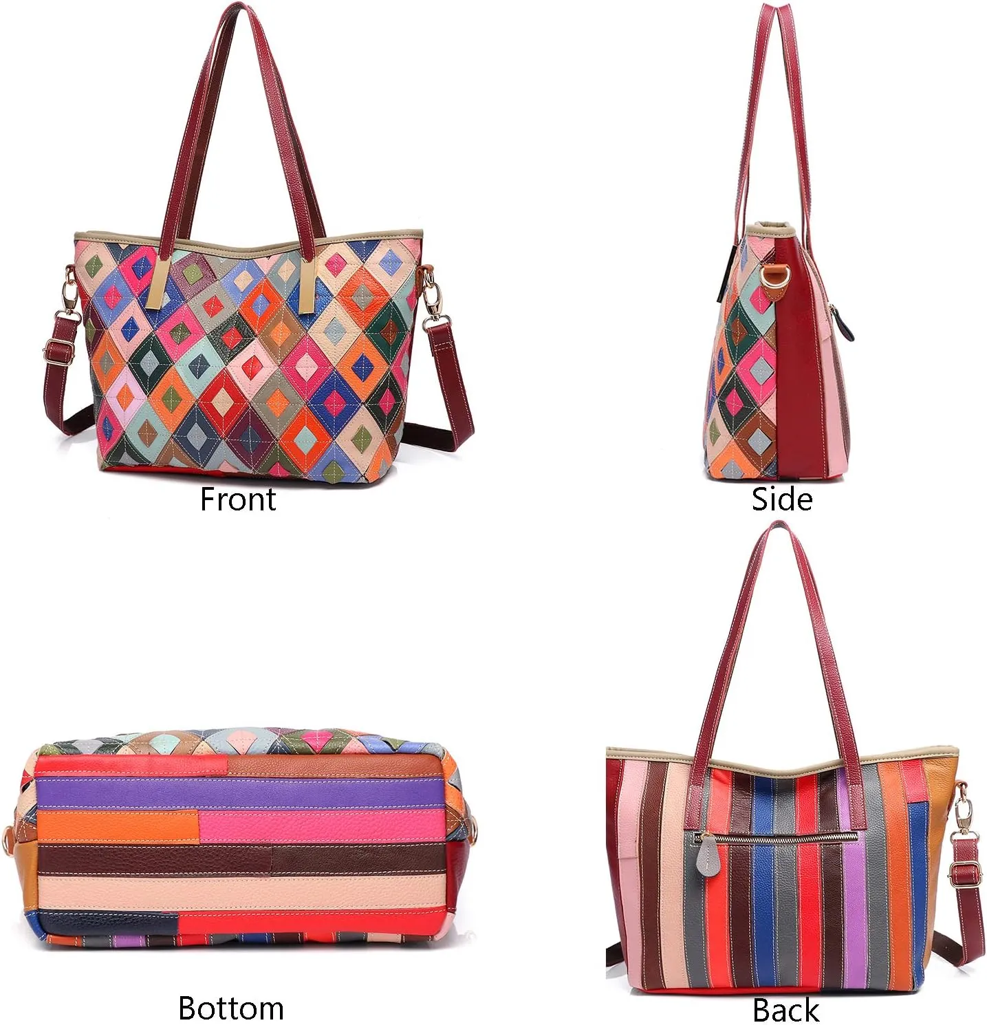 Women Multicolor Shell Bag Genuine Leather Cute Tote Bag Colorful Handbag Purses