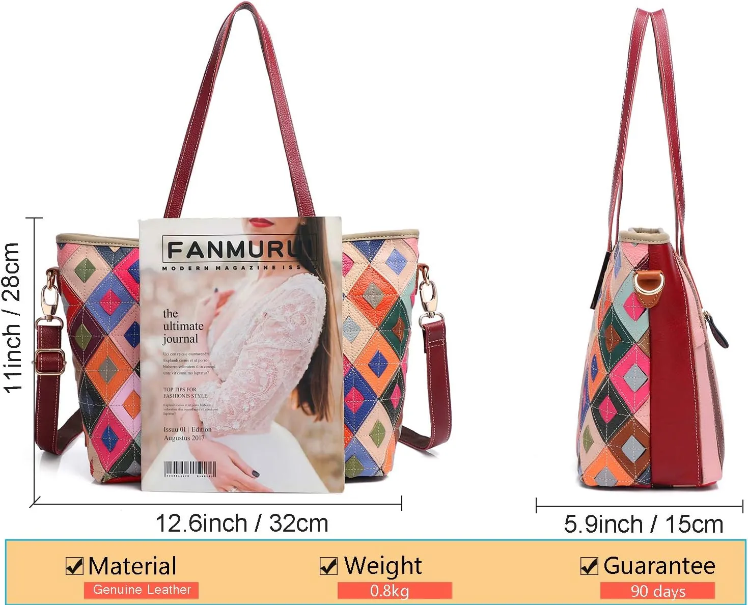 Women Multicolor Shell Bag Genuine Leather Cute Tote Bag Colorful Handbag Purses
