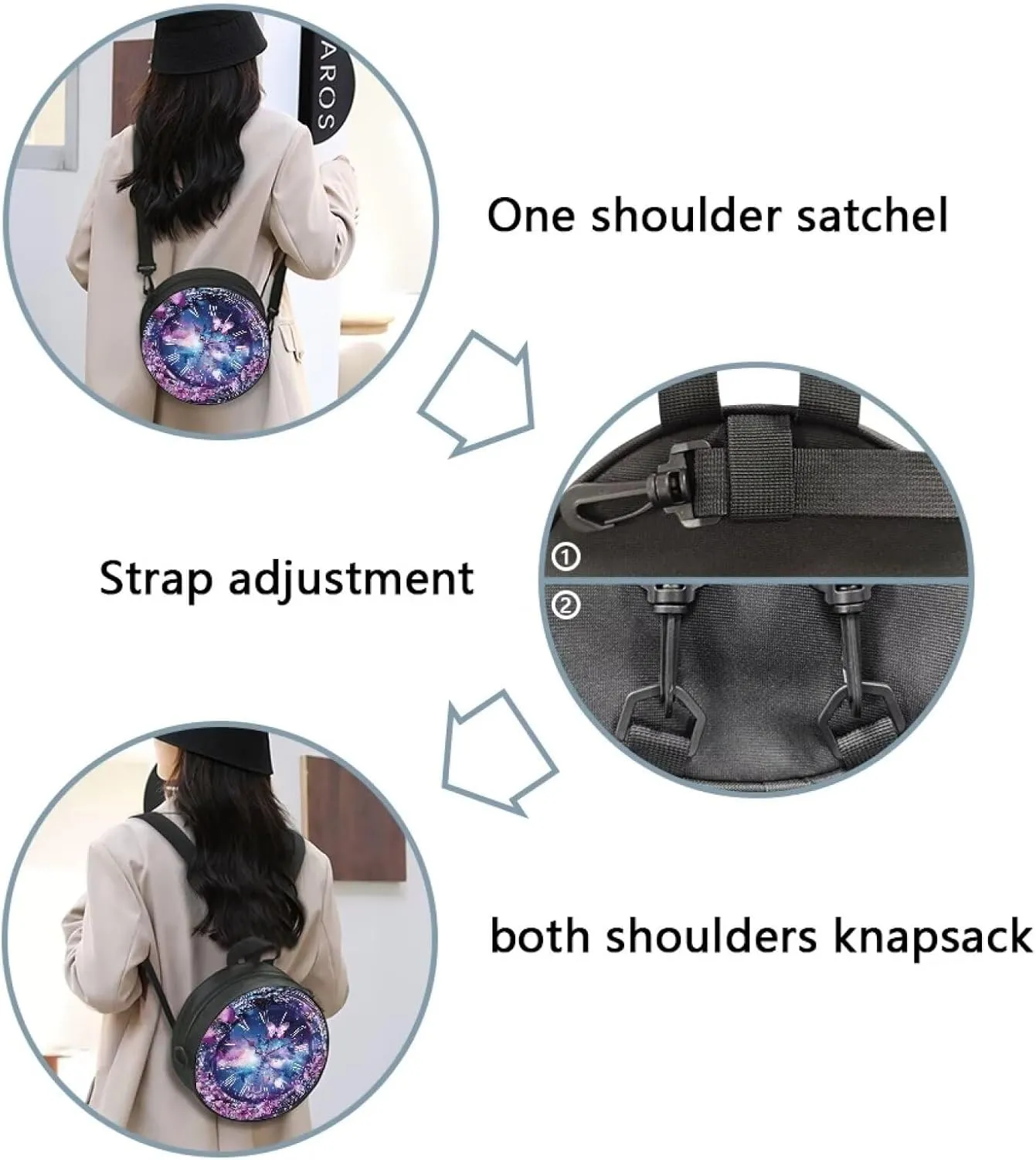 Women Novelty Round Clock Shape Zippered Clock Purses for Women Tote Handbag Shoulder Bag, Gift for Mom Girlfriend