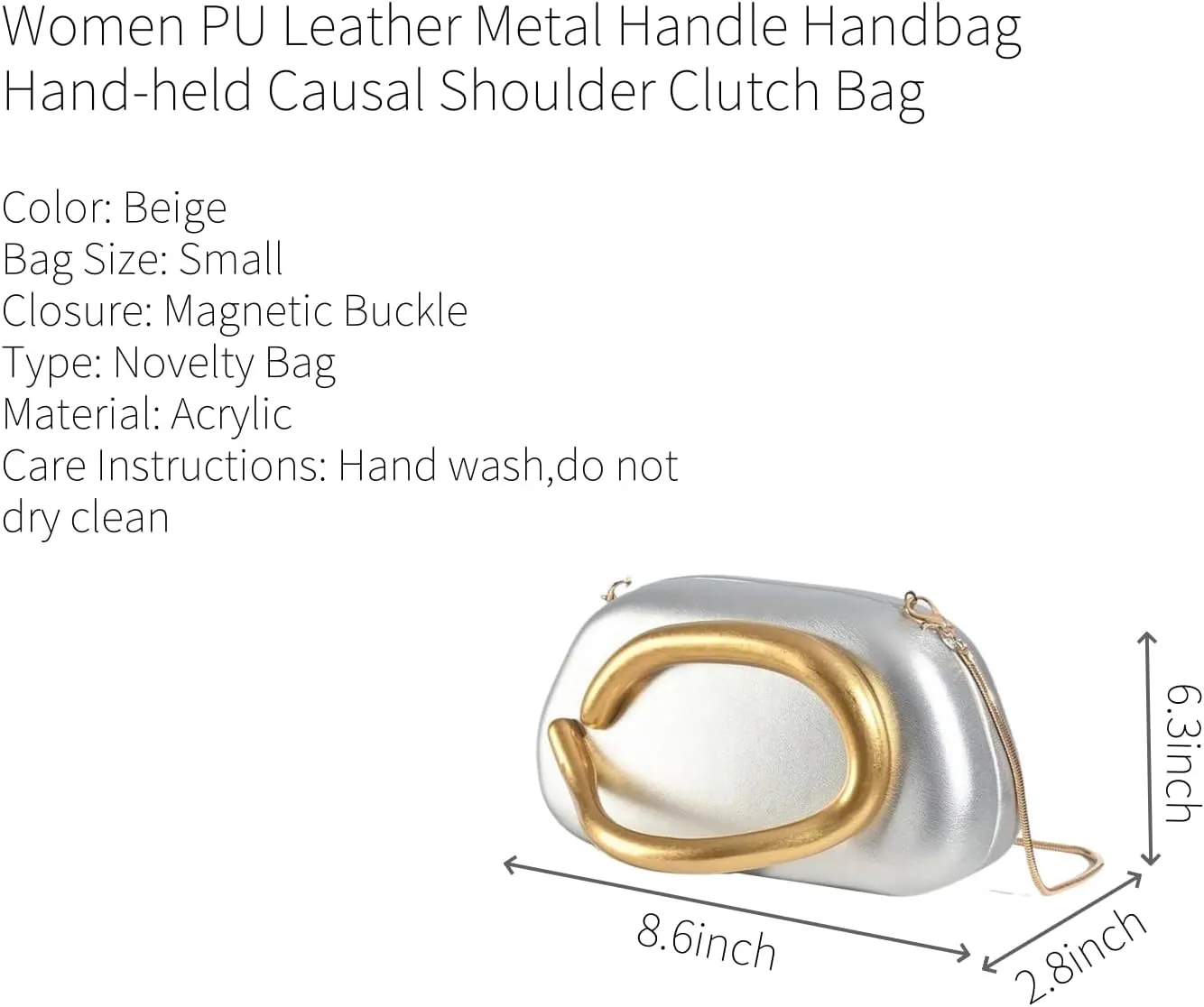 Women PU Leather Metal Handle Handbag Trendy Commuting Compact Stone Purse Hand-held Causal Shoulder Clutch Bag